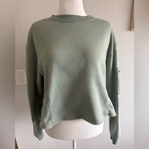 Women's Sage Green cropped Crew Neck Sweater